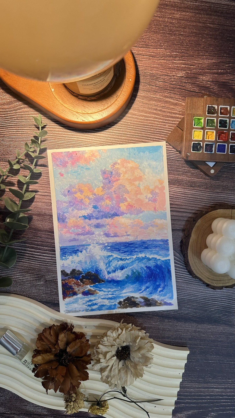 油性粉彩海浪作品