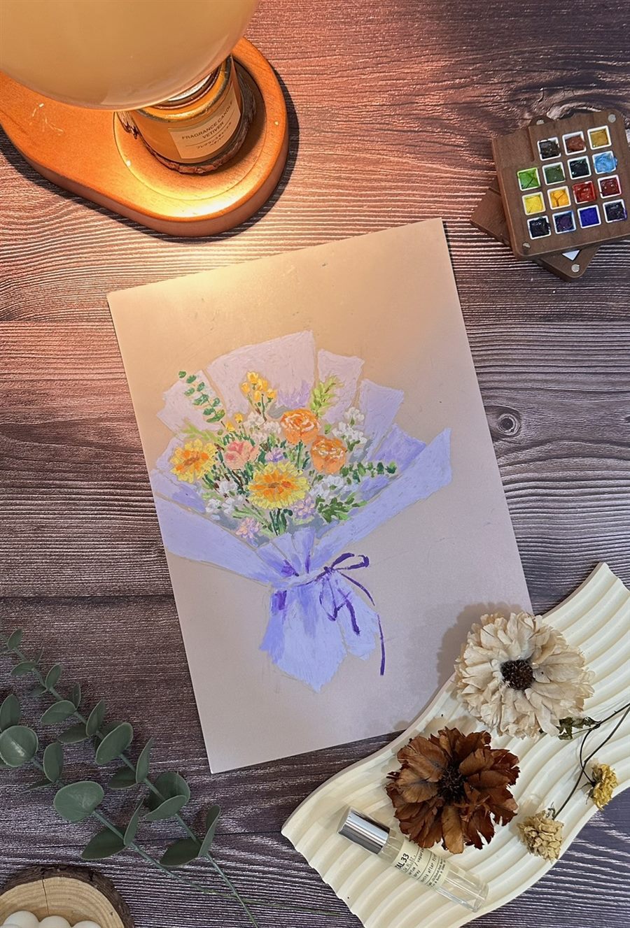 考拉藝術工作室花束粉彩作品