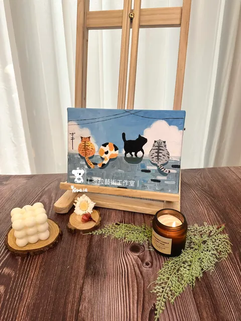 屋塔房上的貓｜壓克力作品