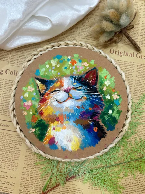 窩著的貓｜油性粉彩作品