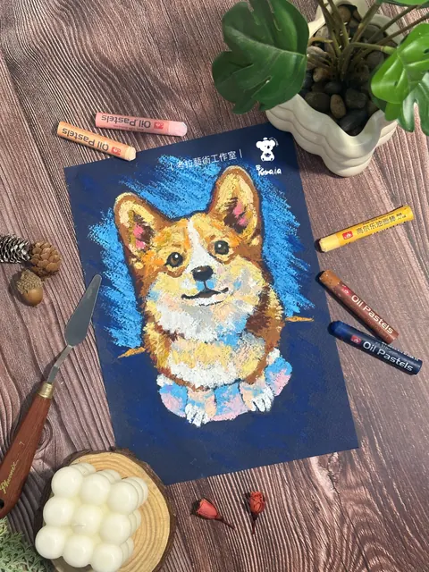 微笑柯基｜油性粉彩作品