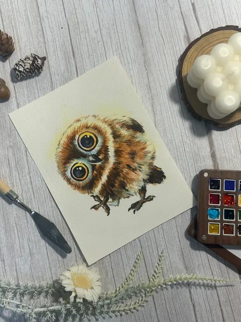 蓬羽貓頭鷹｜水彩作品