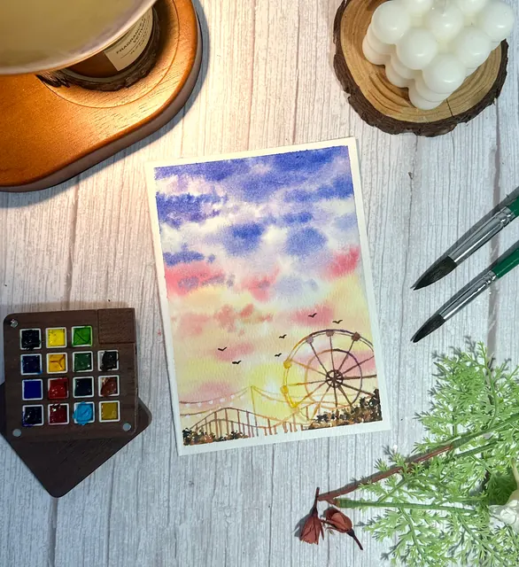 夕彩摩天輪｜水彩作品