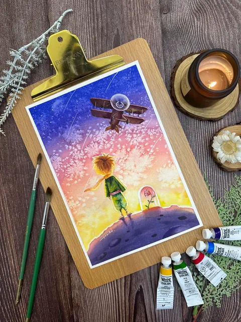 小王子星球水彩作品