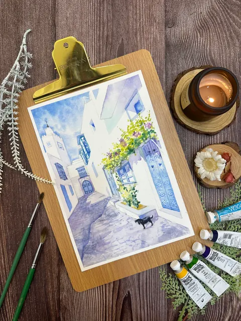 地中海小巷｜水彩作品